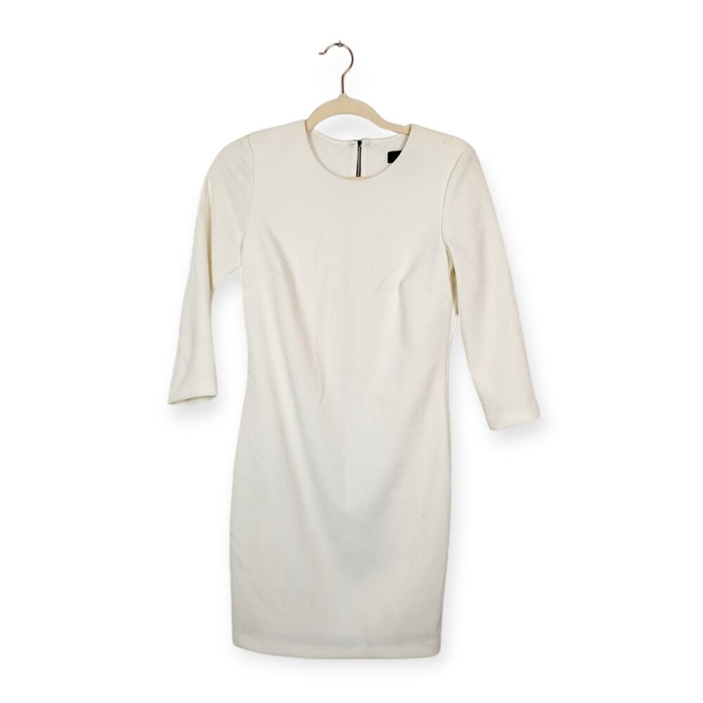 Maia White Textured Chic Exposed Back Zip Sheath Dress